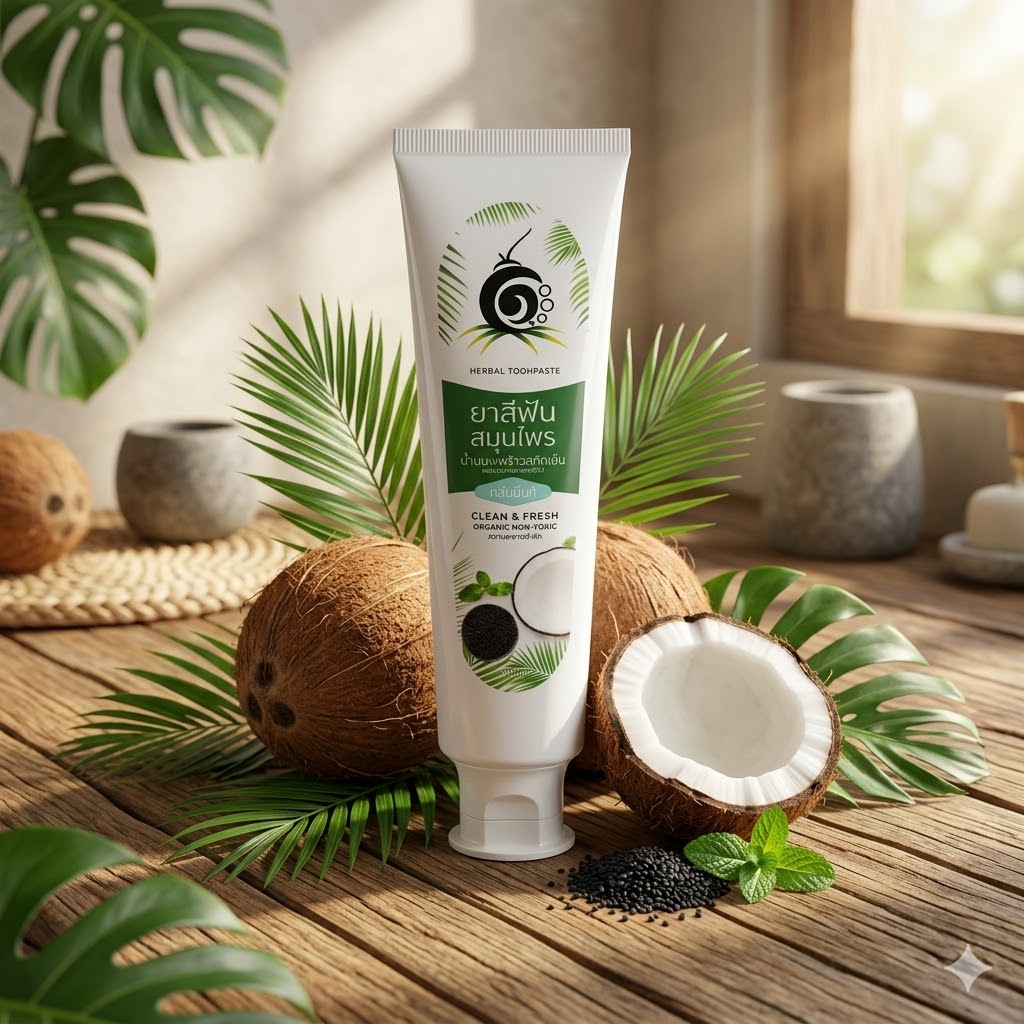ยาสีฟันสมุนไพรน้ำมันมะพร้าวสกัดเย็น | OTOP 100พันมะพร้าว