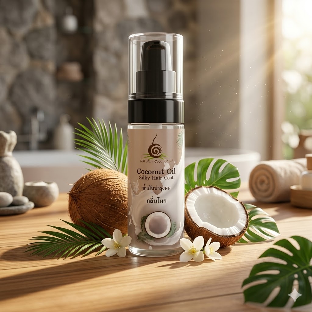 น้ำมันมะพร้าวบำรุงผมกลิ่นโมก 100พันมะพร้าว | OTOP บางสะพาน