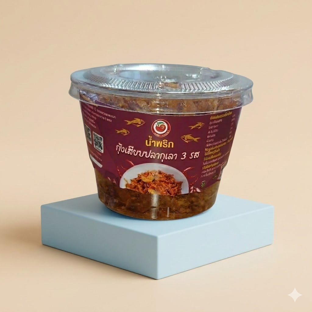 น้ำพริกกุ้งเสียบปลากุเลาเค็ม 3 รส