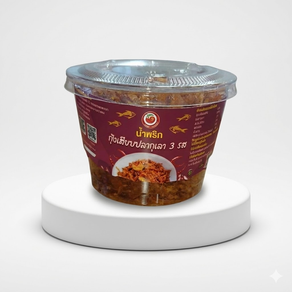 น้ำพริกกุ้งเสียบปลากุเลาเค็ม 3 รส