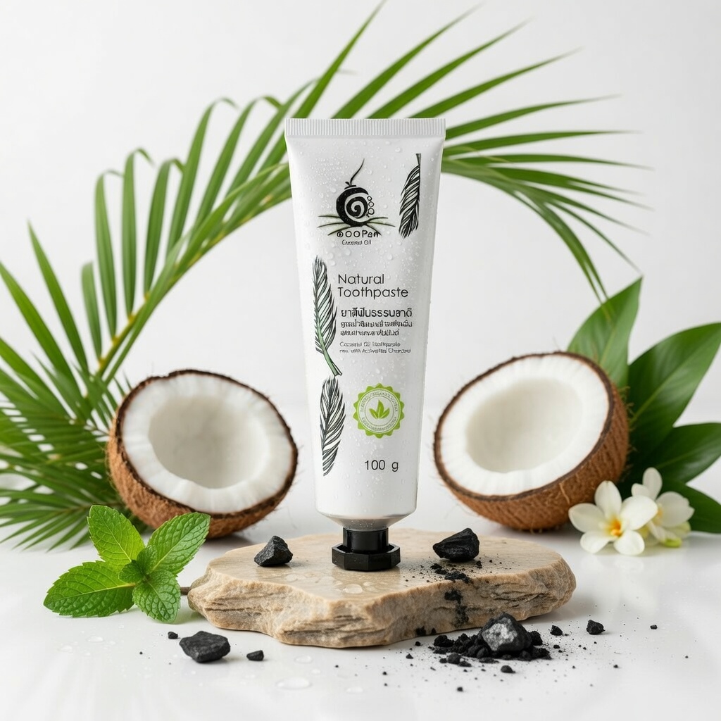 ยาสีฟันธรรมชาติสูตรน้ำมันมะพร้าวสกัดเย็นผสมถ่านกะลากัมมันต์ | OTOP 100พันมะพร้าว