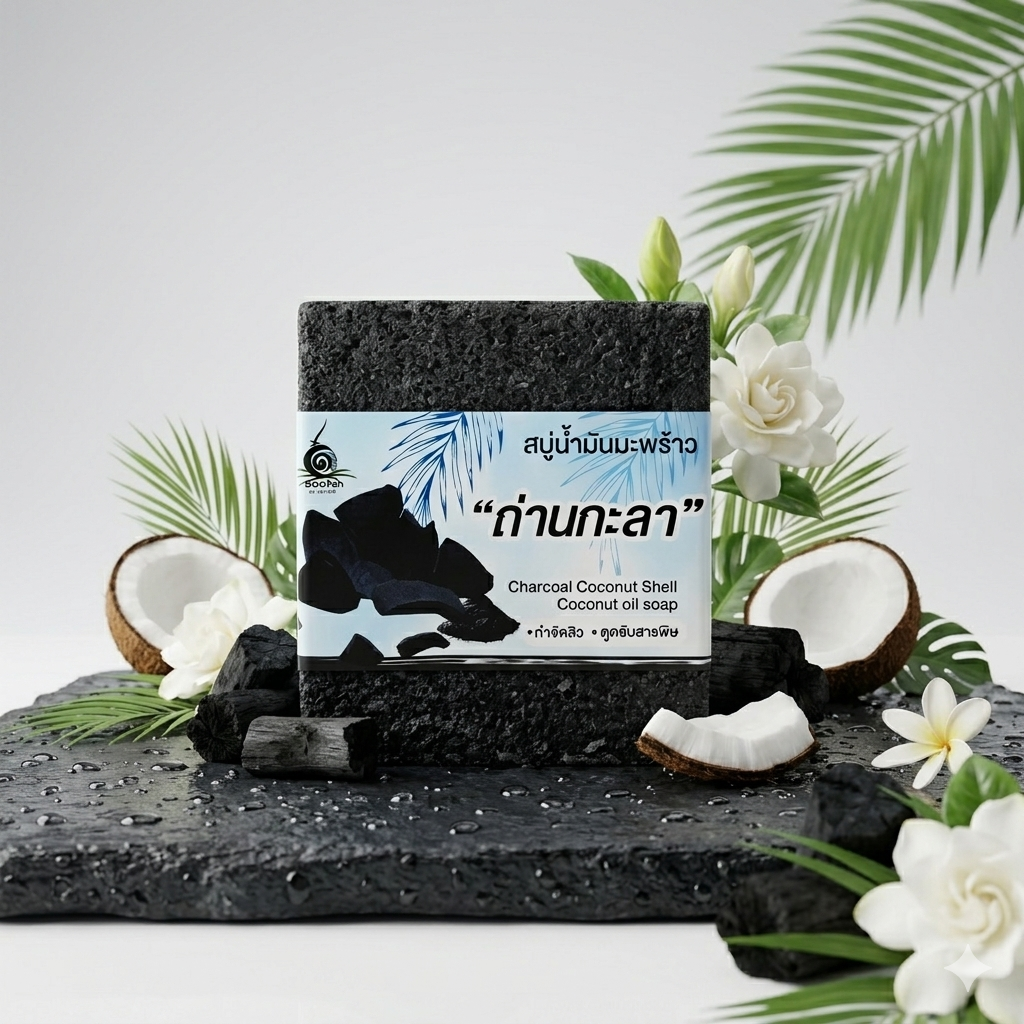 สบู่น้ำมันมะพร้าว”ถ่านกะลา” | OTOP 100พันมะพร้าว