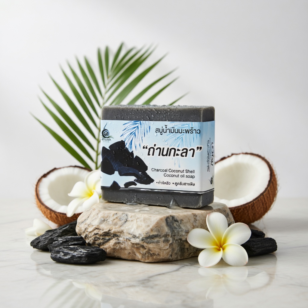 สบู่น้ำมันมะพร้าว”ถ่านกะลา” | OTOP 100พันมะพร้าว