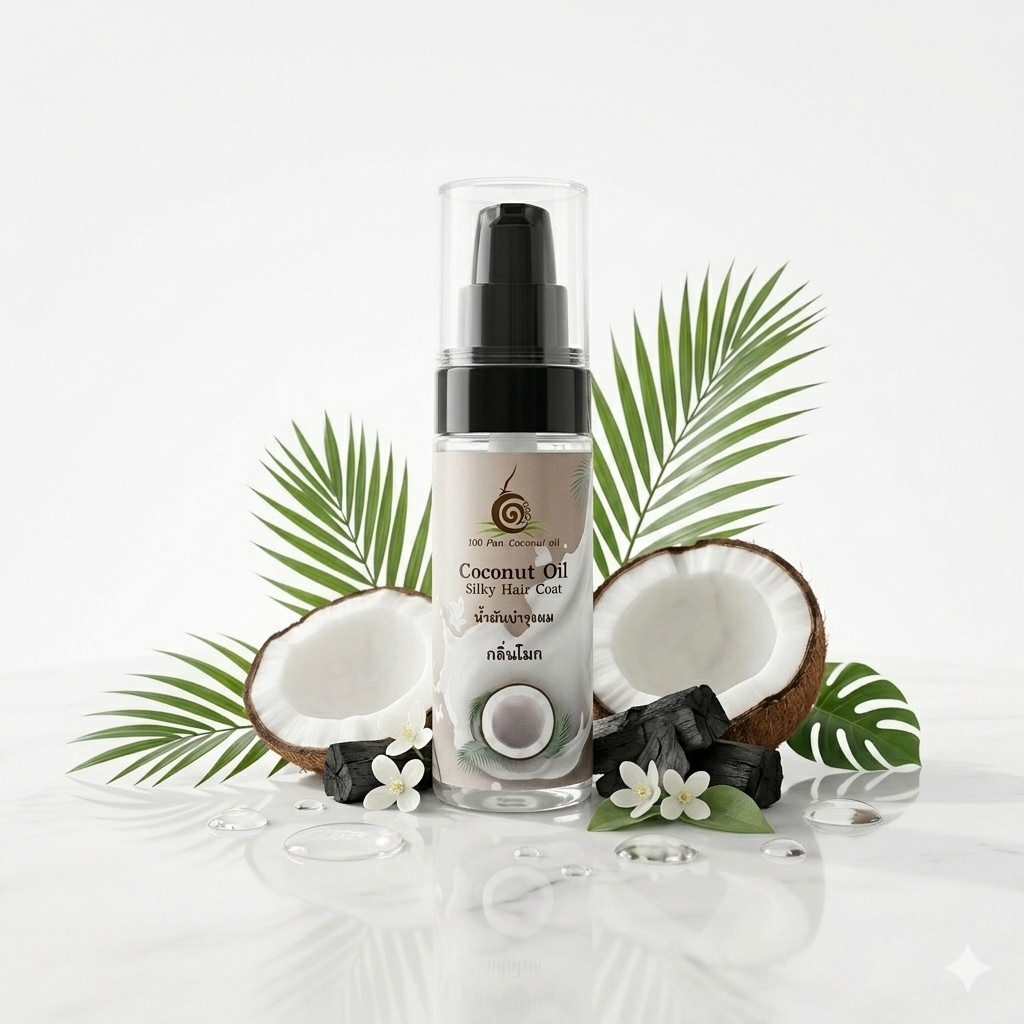 น้ำมันมะพร้าวบำรุงผมกลิ่นโมก 100พันมะพร้าว | OTOP บางสะพาน