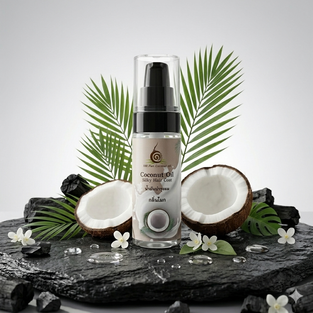น้ำมันมะพร้าวบำรุงผมกลิ่นโมก 100พันมะพร้าว | OTOP บางสะพาน